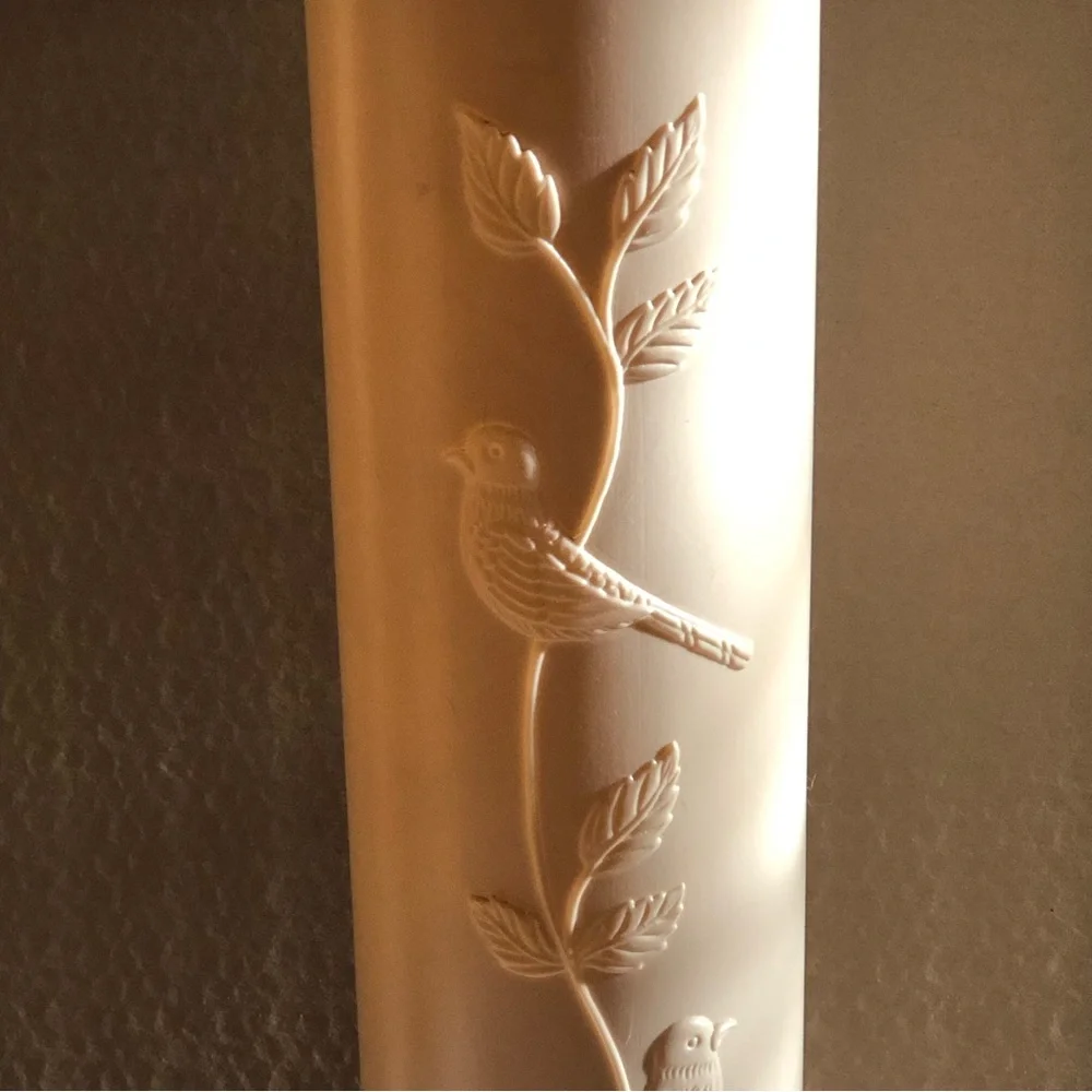 Vtg Blow Mold Bird & Vine Bathroom Toilet Tissue Paper Holder Storage Container
